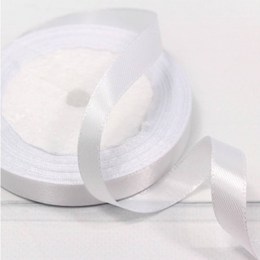 Лента атласная (сатин) 1,2 см. / 25 ярдов. Белый,  OMG gift, Китай