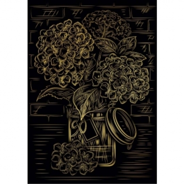 Гравюра А4 в КОНВЕРТЕ. (Золото ) "БУКЕТ ГОРТЕНЗИЙ", Рыжий кот, РФ, пр-во: Китай