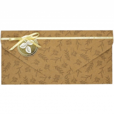 Конверт для денег ручной работы КРАФТ (9х19см.), Без подписи, "Стильная Открытка", РФ