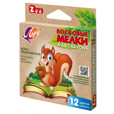 Мелки восковые "ZOO" 12 цв. (шестигранные), ЛУЧ, РФ