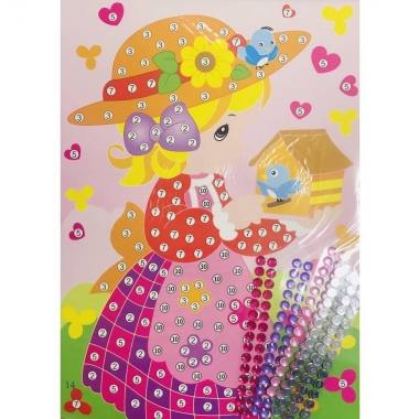 Мозаика из страз 26х19см., "ДЕВОЧКА С ПТИЧКАМИ", Китай