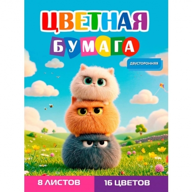 Бумага цветная А4, 8л./16цв., двуст. "ЗАБАВНЫЕ ПУШИСТИКИ - 2", "Prof-Press", РФ