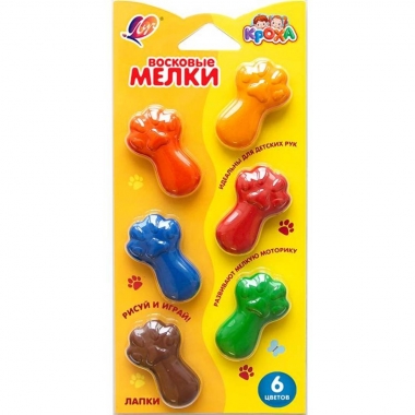 Мелки восковые 6 цв. "Кроха", фигурные "Лапки", ЛУЧ, РФ
