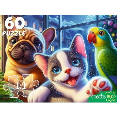 ПАЗЛЫ 60 элементов. "НОЧНОЕ СЕЛФИ ПИТОМЦЕВ", ООО "Рыжий Кот", РФ