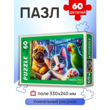ПАЗЛЫ 60 элементов. "НОЧНОЕ СЕЛФИ ПИТОМЦЕВ", ООО "Рыжий Кот", РФ