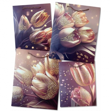 Пакет ЛЮКС 26х32х10см, "ТЮЛЬПАНЫ" ( Фольга) в асс., Китай