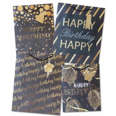 Пакет ЛЮКС 26х32х10см, "HAPPY BIRTHDAY" (Фольга) в асс., Китай