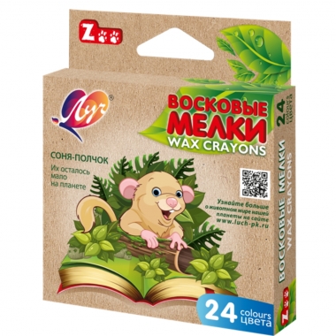 Мелки восковые "ZOO" 24 цв. (шестигранные), ЛУЧ, РФ
