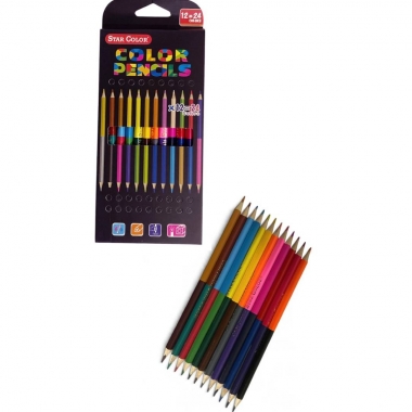 Карандаши цветные трехгран., 12шт/24цв. двухсторонние "Сolor Pencils", Китай