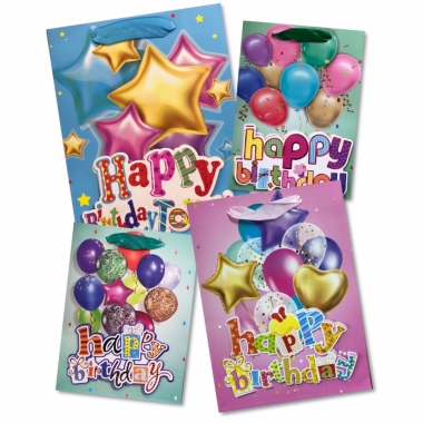 Пакет 18х24х8см, "HAPPY BIRTHDAY" (ЛЮКС. Аппликация/Блестки) в асс., Китай
