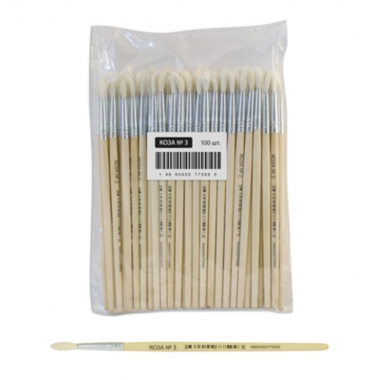 Кисть коза №3 кругл., живописн. круглая, РФ