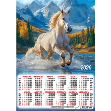 Календарь А3.  "Символ года. По горной реке",  ООО "Белая Ворона", РФ