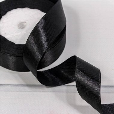 Лента атласная (сатин) 2,5 см. /25 ярдов (+/-10%), Черный, OMG gift, Китай