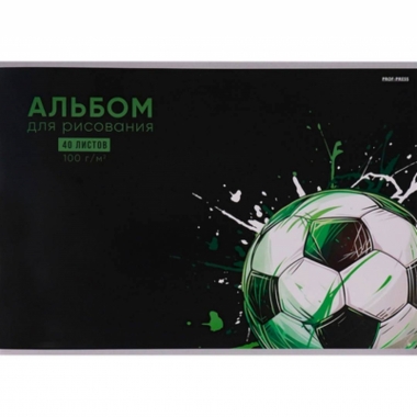 Альбом для рисования  А4 40л., скрепка, "МЯЧ НА ЧЕРНОМ" 100 г/м2, "Prof-Press", РФ