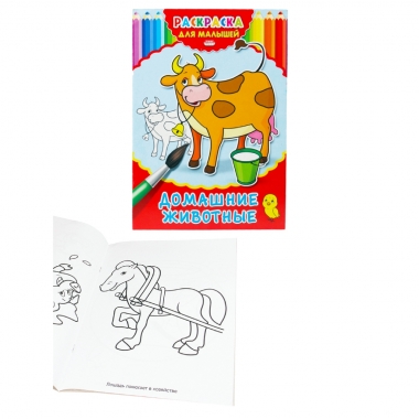 Раскраска А4 ДЛЯ МАЛЫШЕЙ. ДОМАШНИЕ ЖИВОТНЫЕ, 4 л.,  Prof-Press/Bright Kids, РФ