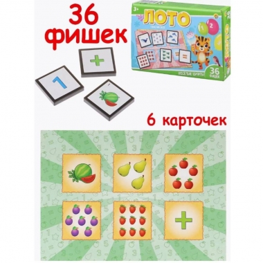 ЛОТО ПЛАСТИКОВОЕ 36 фишек. Весёлые цифры, ООО "Рыжий Кот", РФ