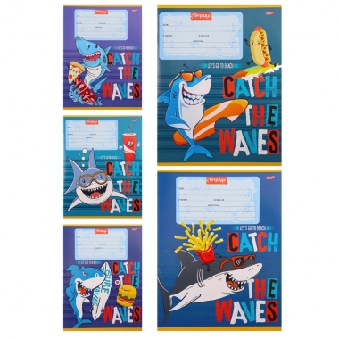 Тетрадь А5, 12 л./кл. (белая бумага) АКУЛА-СЁРФЕР, Profit, РФ