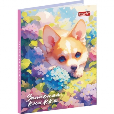 Записная книжка А7 48л., клетка, "МИЛЫЙ КОРГИ В ЦВЕТАХ", "Profit", РФ