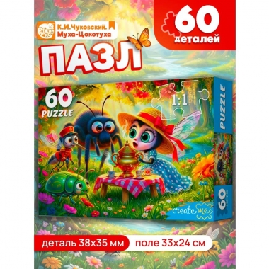 ПАЗЛЫ 60 элементов. "ЧУКОВСКИЙ. МУХА-ЦОКОТУХА", ООО "Рыжий Кот", РФ