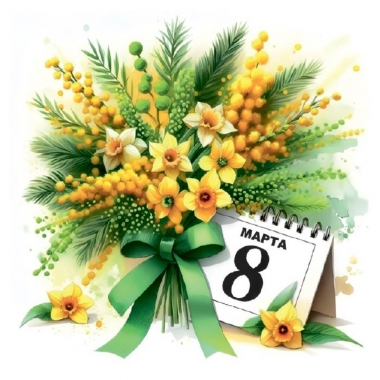 Мини-открытка в букет одинарн., 7х7см. "8 Марта!", "Стильная Открытка", РБ