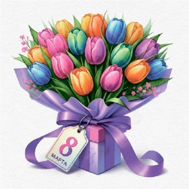 Мини-открытка в букет одинарн., 7х7см. "8 Марта!", "Стильная Открытка", РБ