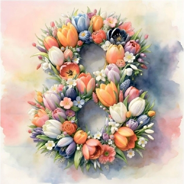 Мини-открытка в букет одинарн., 7х7см. "8 Марта!", "Стильная Открытка", РБ