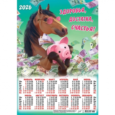 Календарь А3.  "Символ года. Здоровья, достатка, счастья",  ООО "Белая Ворона", РФ
