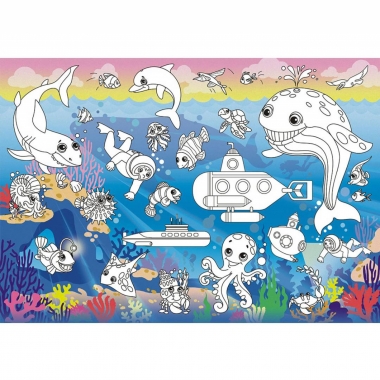 Раскраска-плакат "Подводный мир" (А4 в сложенном виде), РФ