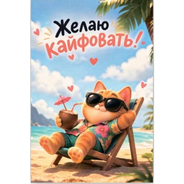 Открытка двойная 10х15см. "Желаю кайфовать...", "Стильная открытка", РБ