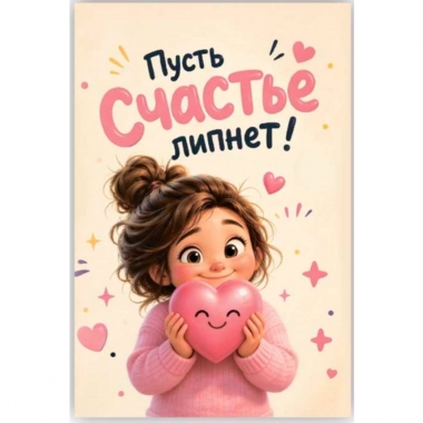 Открытка двойная 10х15см. "Пусть счастье липнет!", "Стильная открытка", РБ