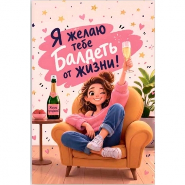 Открытка двойная 10х15см. "Я желаю тебе балдеть...", "Стильная открытка", РБ