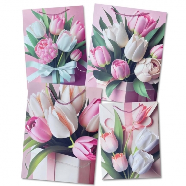 Пакет ЛЮКС 31х40х12см., "ТЮЛЬПАНЫ" (Блестки) в асс., Китай