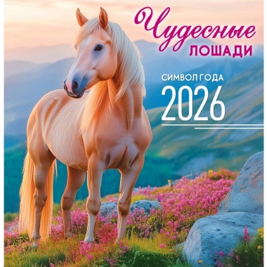 Календарь перекидной на скрепке, картон, 23х23,5 см. "Символ года (фото). Чудесные лошади", РФ