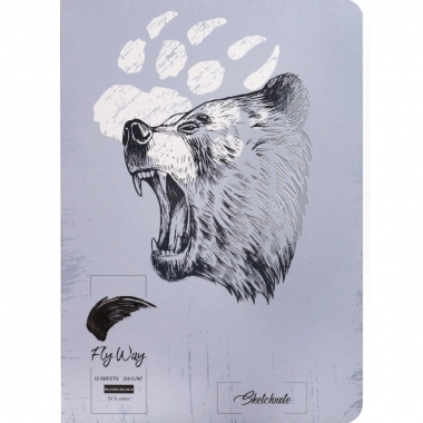 Скетчноут  А5, 12л. РЫЧАЩИЙ МЕДВЕДЬ (сшивка, 210г/м2, 50%хлопок, 4+4), TM FlyWay