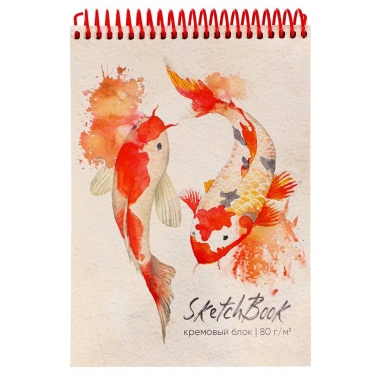 Скетчбук А5, 80л, спираль, КАРПЫ АКВАРЕЛЬЮ, РФ