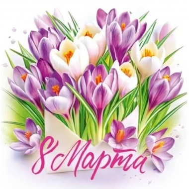 Мини-открытка двойная 7х7см., "8 марта" (код.060), ООО "Открытая планета", РФ