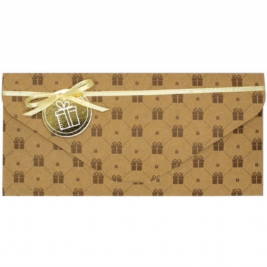 Конверт для денег ручной работы КРАФТ (9х19см.), Без подписи, "Стильная Открытка", РФ