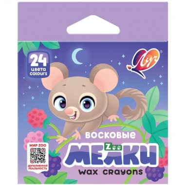Мелки восковые "ZOO" 24 цв. (шестигранные), ЛУЧ, РФ