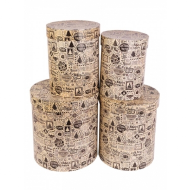 Набор круглых коробок 4в1 KRAFT "Новогодняя почта" (23х23х25 см - 15х15х20 см, MILAND, РФ