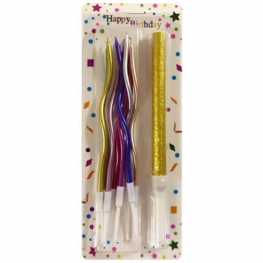 Свечи д/торта с подставками ВОЛНА (8шт)+свеча-фонтан, МИКС, Китай