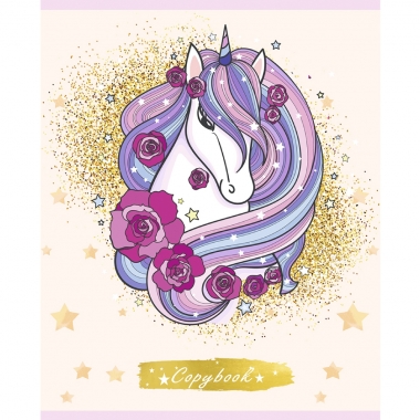 Тетрадь 96л А5 клетка (серая бумага) ЕДИНОРОГ В БЛЕСТКАХ ,Remix, РФ