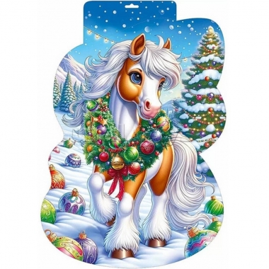 Плакат вырубной двустор. А3, "Лошадка в венке" 48х33 см., (936), АО "Мир поздравлений", РФ