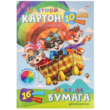 Набор для детского творчества, А4 "НА ВОЗДУШНОМ ШАРЕ" (цв.картон 10л, цв.бумага 16л), "Prof-Press", РФ