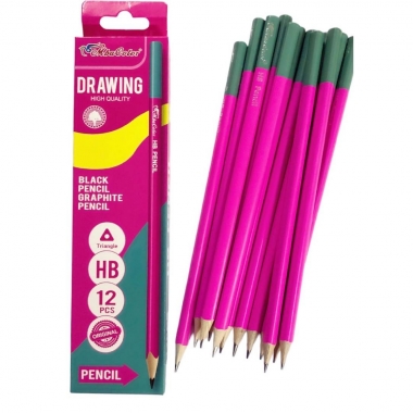Карандаш ч/г трехгранный НВ, без ластика "Drawing Pencil" (розовый корпус), Китай
