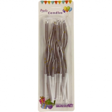 Свечи декор. ВОЛНА. Серебро в золотую крапинку, 15см с подставками (12 шт) в асс., Китай