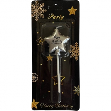 Свеча декортаивная ЗВЕЗДА на палочке (10см) СЕРЕБРО, Китай