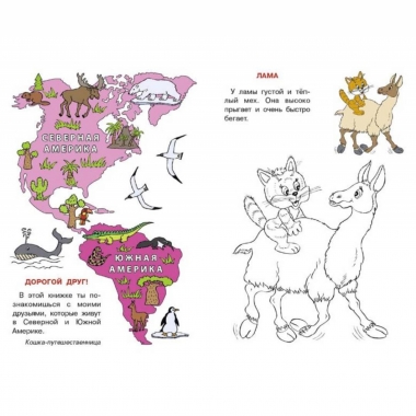 Раскрась и узнай. "КОШКИН АТЛАС. Северная и Южная Америка" (23,5х16,5 см./16 стр.), "Фламинго", РФ