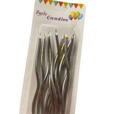 Свечи декор. ВОЛНА. Серебро в золотую крапинку, 15см с подставками (12 шт) в асс., Китай