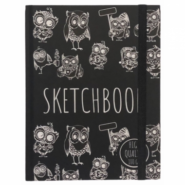 Скетчбук А5, 64л., на резинке "Black&White. Совы",  MILAND, РФ Скетчбук А5, 64л., на резинке "Black&White. Совы",  MILAND, РФ