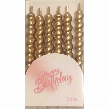 Свечи д/торта "ФИГУРНЫЕ" Светлое Золото (9,5 см.), с подставками (6 шт.), Китай